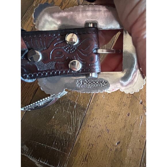 Nocona Concho Belt S Tooled Leather Western Silver Engraved Conchos & Buckle - Picture 6 of 7